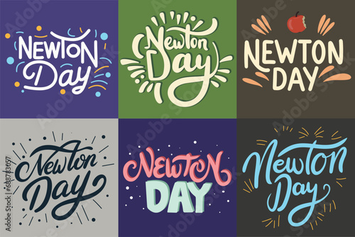 Collection of text composition  Newton Day. Handwriting Newton Day text. Hand drawn vector art