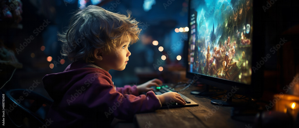 Fototapeta premium Boy playes videogames. Addicted to video gaming at home.