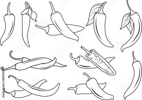 Chili pepper outline, Chili outline, Chili pepper SVG, Chili pepper clipart, Chili pepper silhouette, Chili icon, Chili SVG, Hot chili svg, Hot pepper SVG, Half chili SVG, Chili outline bundle
