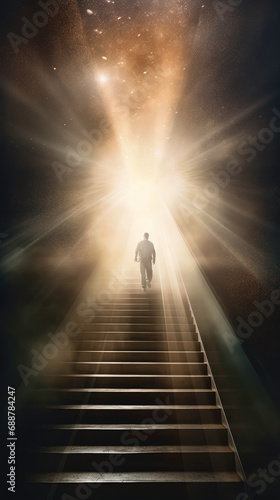 Man walking towards the gate of heaven