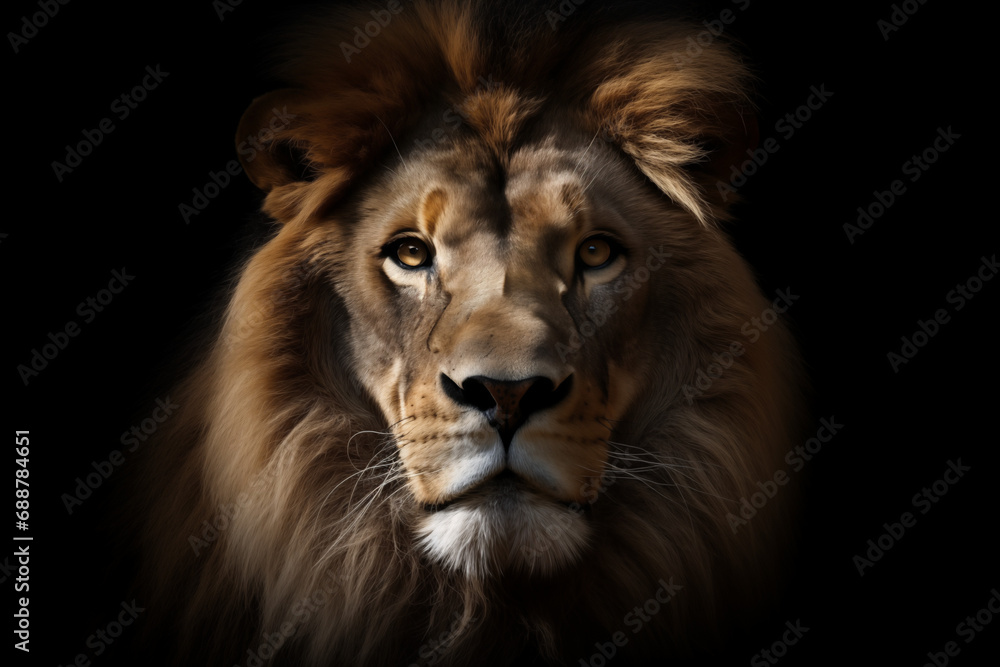 Regal Majesty: Male Lion's Intense Portrait in the Shadows