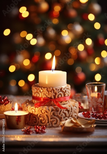 lighting candles is displayed around a festive christmas tree,