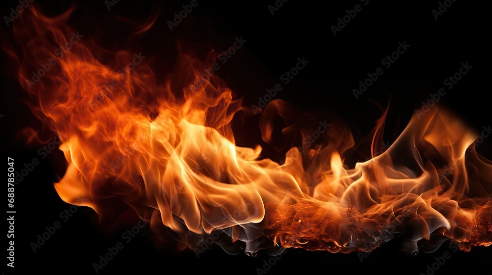Fire burning black background. Abstract fire. Beautiful fire image. Flames on black