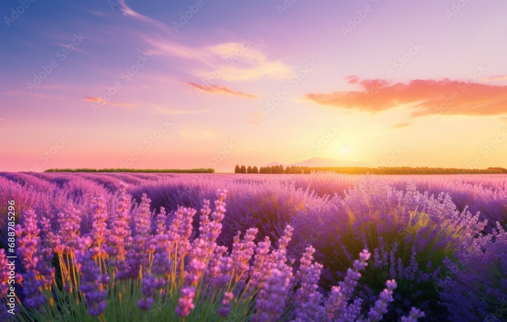 Fototapeta premium new lavender field at sunset