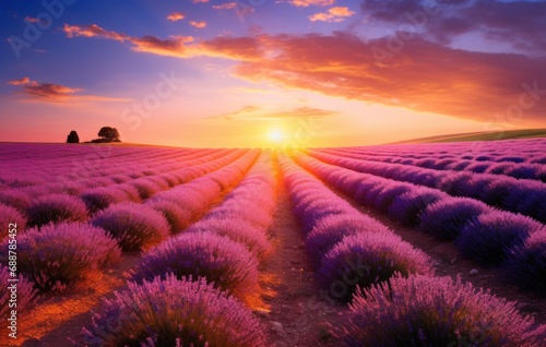 new lavender field at sunset