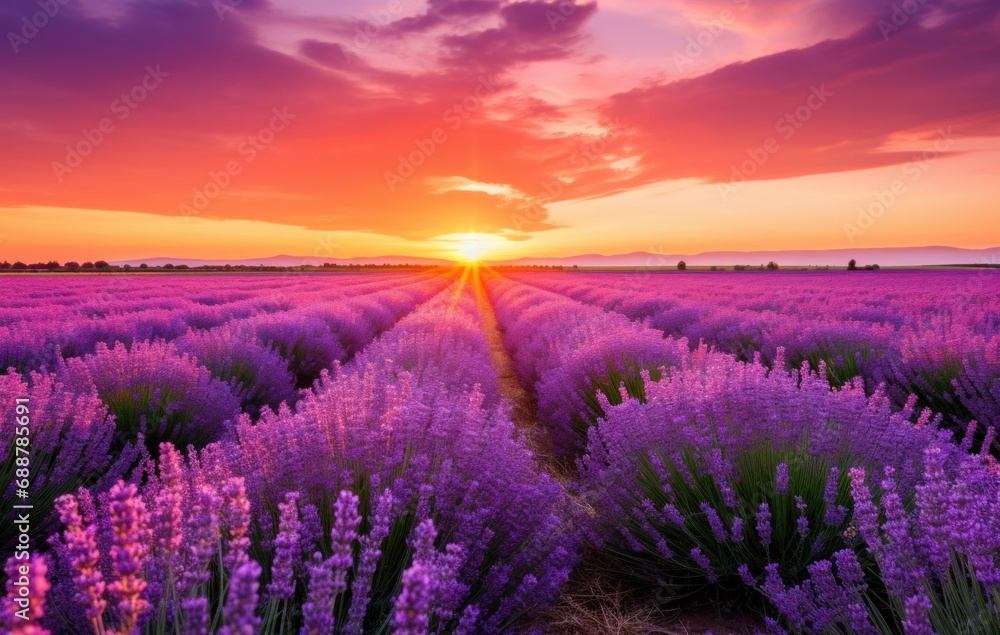 Fototapeta premium new lavender field at sunset