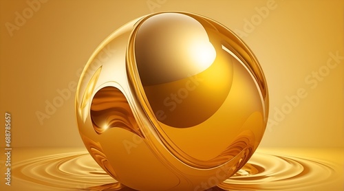 Abstract sphere floating on golden background