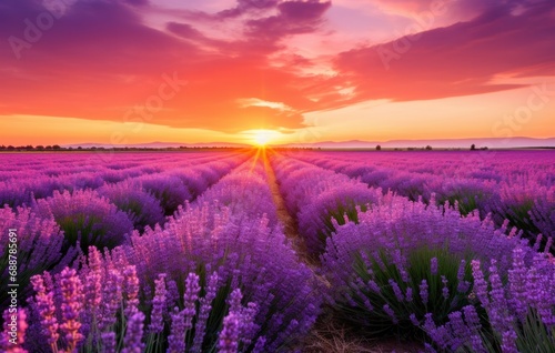 new lavender field at sunset