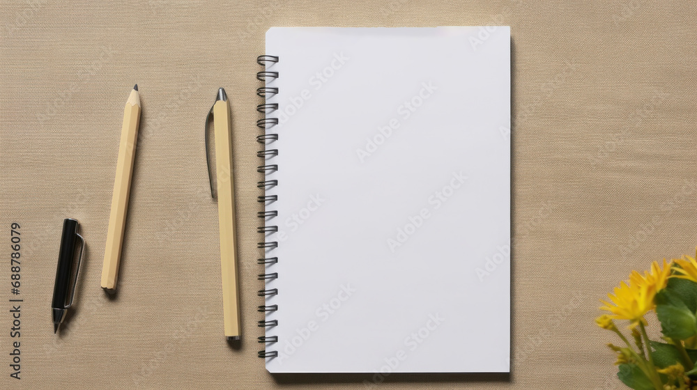Notepad with blank front, realistic on a mockup template in a desk in a modern office, Notepad with blank front, realistic on a mockup template in a desk in a modern office,