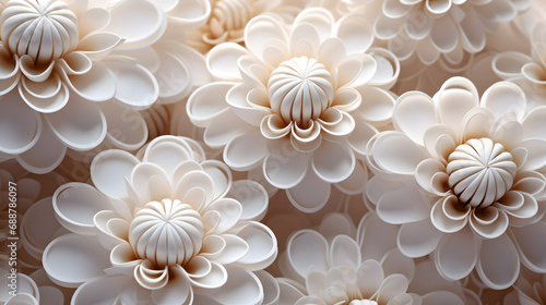 Abstract White Floral 3D Render for Background or Wallpaper