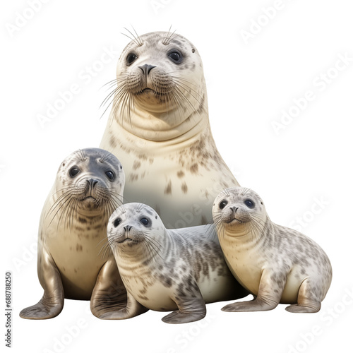 Family of harp seal on transparent background