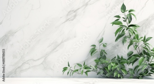 plants and leaves against a white wall,