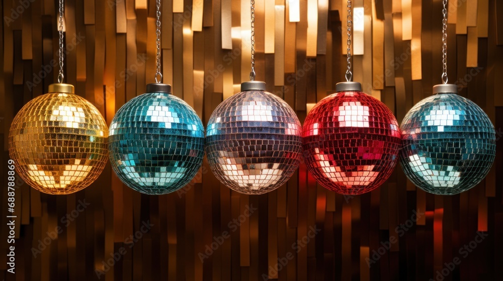 Obraz premium six disco balls against colorful lighting background,