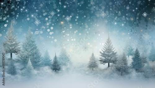 snowflakes and christmas trees fall to the ground, © ArtCookStudio