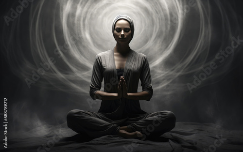Woman in a meditative pose,...