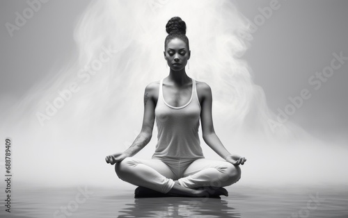 Woman in a meditative pose,...