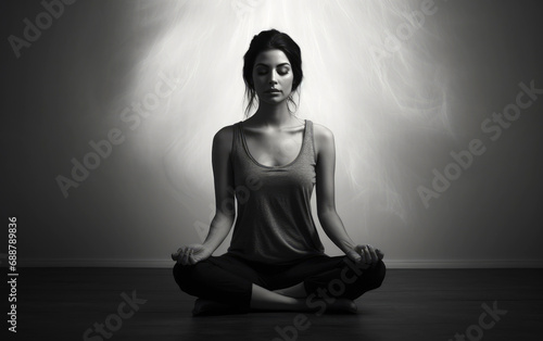 Woman in a meditative pose,...