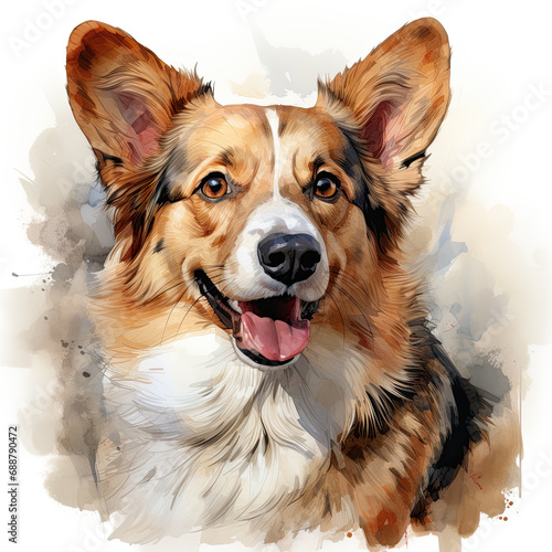 watercolor Pembroke Welsh Corgi clipart, Generative Ai © moondesigner