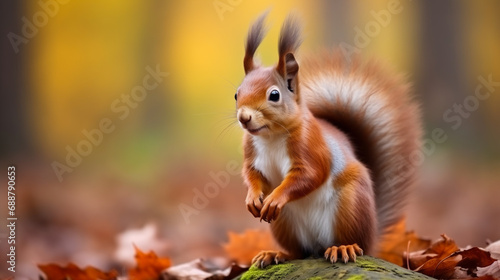 Beautiful squirrel with a nut in the forest © Boris