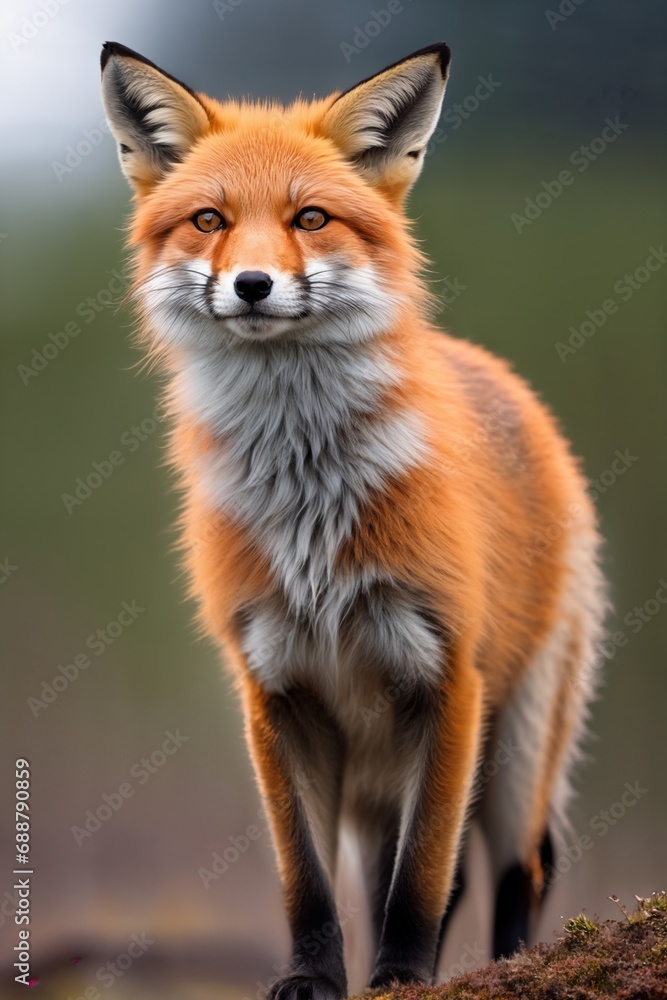 Fototapeta premium Red fox, close-up, against the background of nature