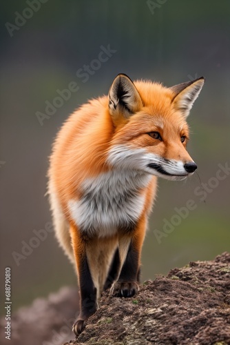 Red fox  close-up  against the background of nature