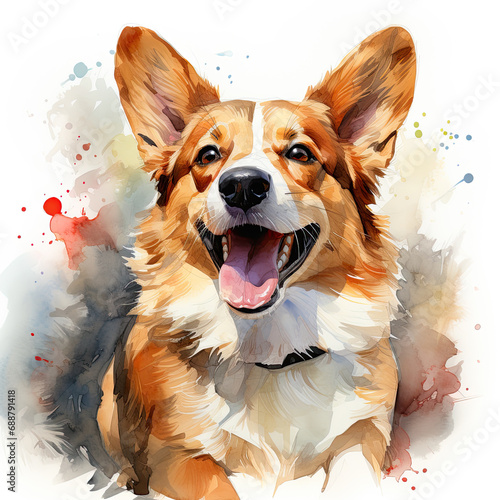 watercolor Pembroke Welsh Corgi clipart, Generative Ai