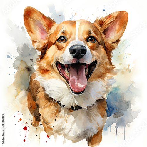 watercolor Pembroke Welsh Corgi clipart, Generative Ai