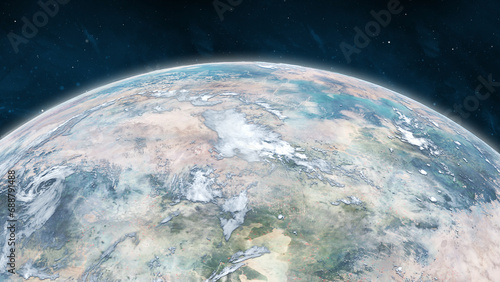 Fototapeta Naklejka Na Ścianę i Meble -  Alien Unknown cloudy Planet Rotating in deep space