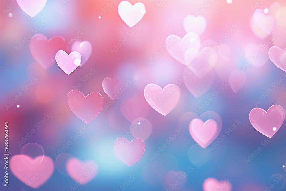 Abstract background with pink hearts. Blurred background for Valentine's Day.