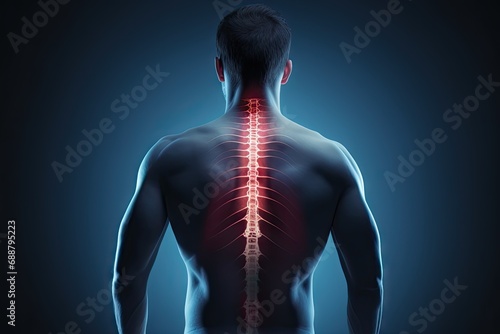 3d rendered illustration of a spine. Young Man With Pain In His Back