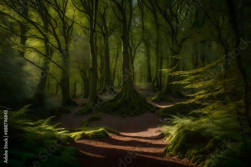 The play of light and shadow within the heart of an ancient woodland