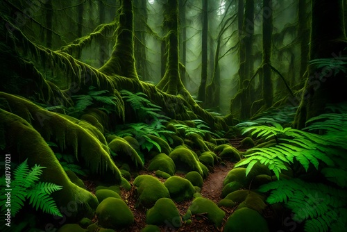 The mossy  ethereal charm of an ancient forest s fern-covered floor