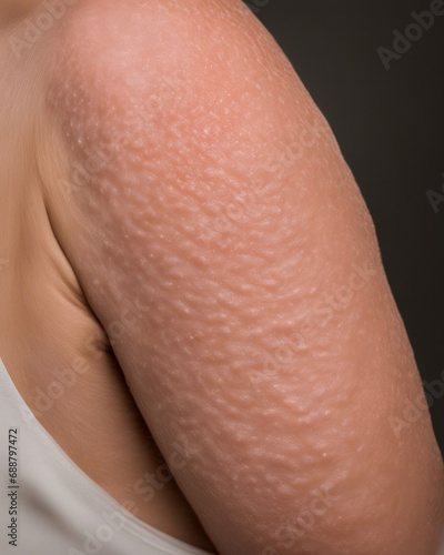 Allergy urticaria on a person's arm close-up
