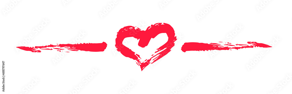 Heart Valentine's Day swash hand painted with brush and ink. Png clipart isolated on transparent background