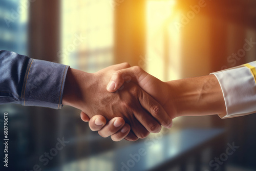 Two people shaking hands in a close-up shot. Suitable for business and professional contexts