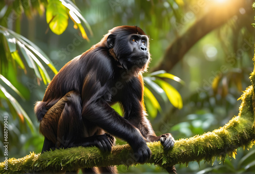 A captivating image featuring a howler monkey, echoing its distinctive call in the lush canopy photo
