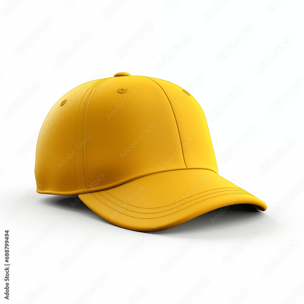 Fototapeta premium Yellow baseball cap isolated on white background. Yellow baseball cap mockup for design. Hip-hop cap.