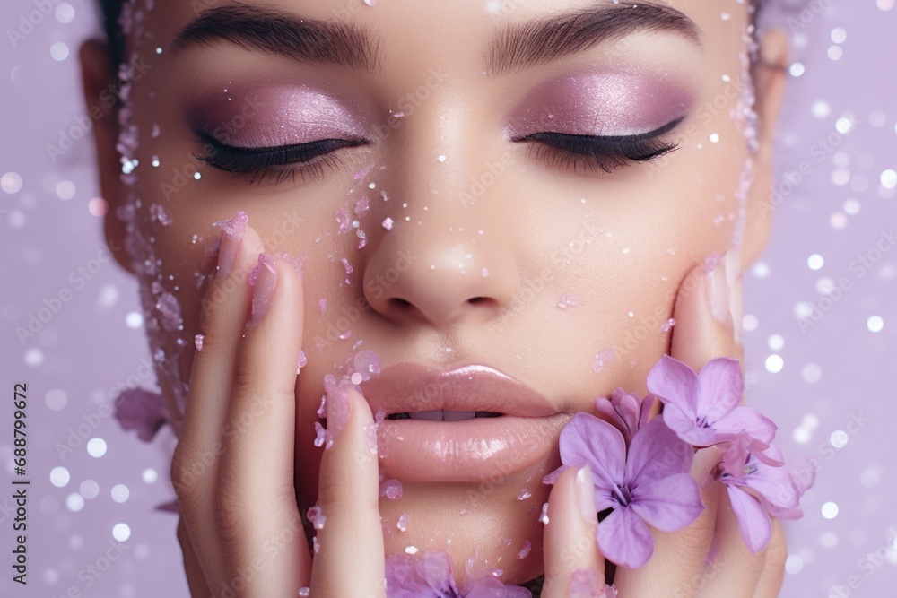 A close-up shot of a woman holding a flower. Perfect for adding a touch of beauty and elegance to any project A close-up shot of a woman holding a flower. Perfect for adding a touch of beauty and elegance to any project