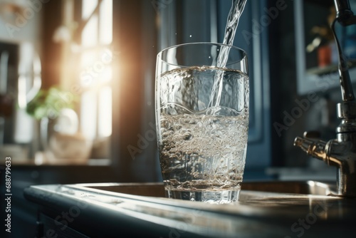 Water being poured into a glass, suitable for various uses