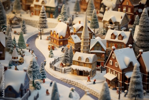 A picturesque view of a small town covered in a thick layer of snow. Perfect for winter-themed projects
