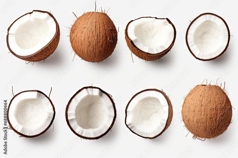 Coconut Half Isolated, Fresh Brown Cocos Cut on White background, Sweet Coco Nut Halves Coconut Half Isolated, Fresh Brown Cocos Cut on White background, Sweet Coco Nut Halves