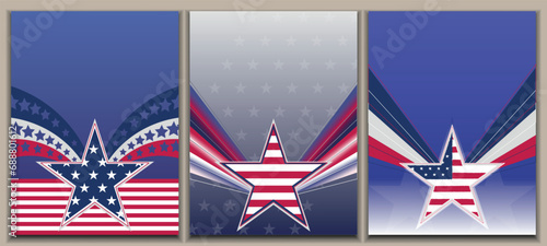 Patriotic American star, USA flag patriotic flyer, templates  backgrounds, greeting cards, posters, holiday covers. United State for advertising, information print