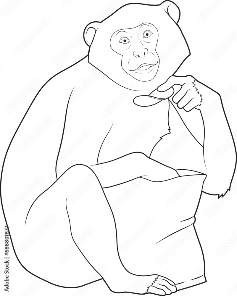 Obraz premium Monkey Chips Bag of Chips Animal Vector Graphic Art Illustration