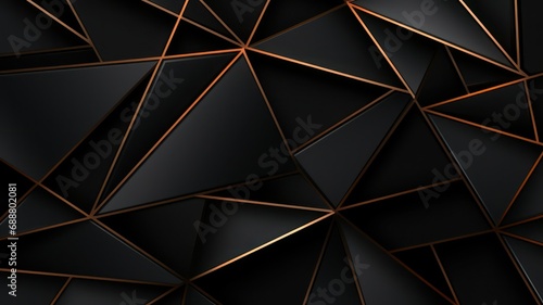 Flat geometric pattern in black with fine golden lines created with Generative AI photo