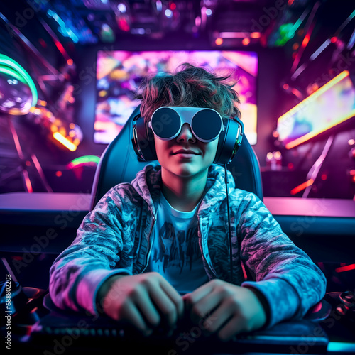Trendy Gamer with Cool Sunglasses. Generative AI photo