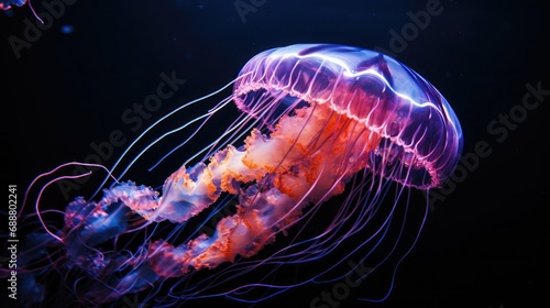  neon jellyfish with long tentacles. Generative AI
