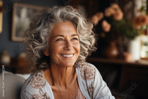 Generative AI image of a joyful mature woman with a radiant smile photo