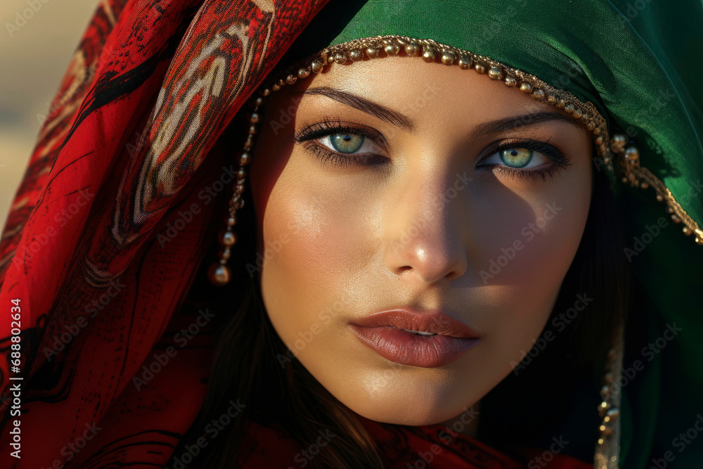 Generative AI image of a woman in traditional Palestinian attire Generative AI image of a woman in traditional Palestinian attire