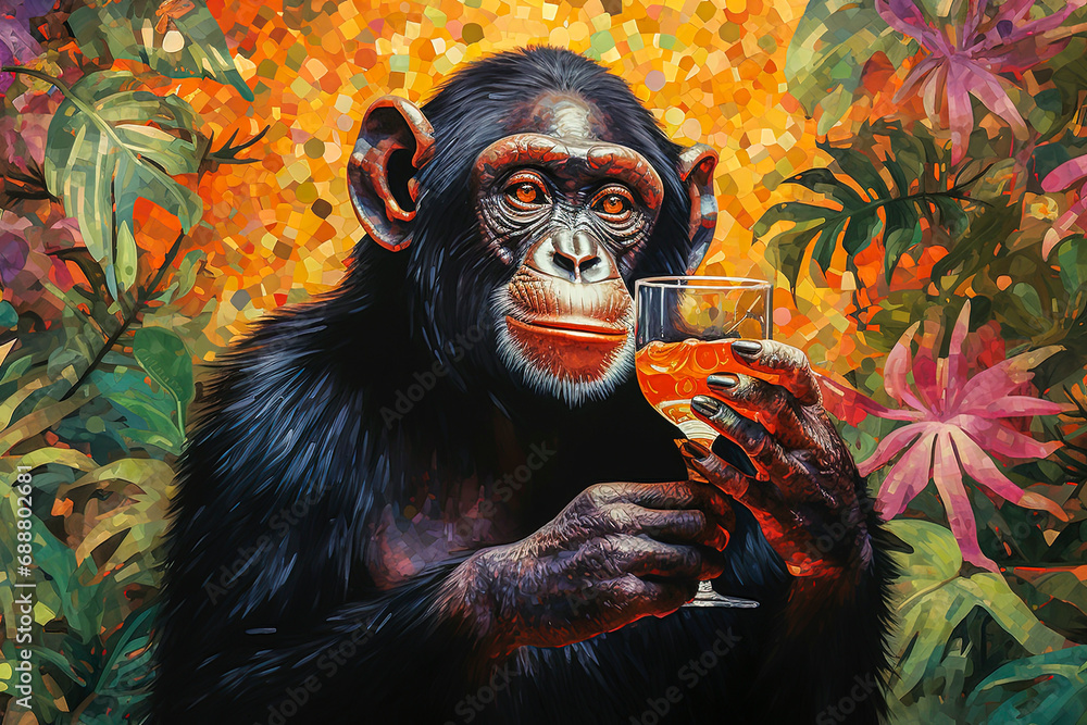 Chimpanzee Toasting in Jungle. Generative AI Chimpanzee Toasting in Jungle. Generative AI