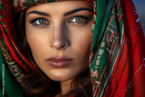 Generative AI image of a Palestinian woman in traditional attire photo